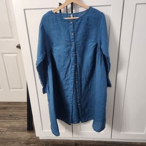 Embellish Blue 100% Linen Long Sleeve Dress Tunic Medium T2